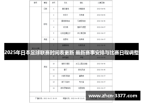 2025年日本足球联赛时间表更新 最新赛事安排与比赛日程调整