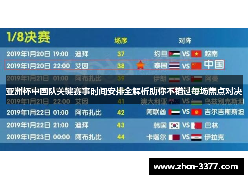 亚洲杯中国队关键赛事时间安排全解析助你不错过每场焦点对决